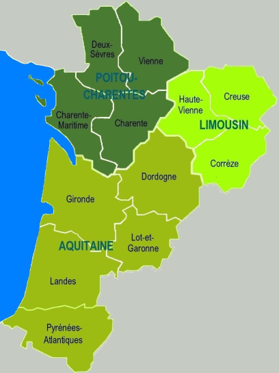 kaart Nouvelle Aquitaine kaart Nouvelle Aquitaine